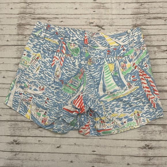 Lilly Pulitzer CALLAHAN Shorts GET NAUTI BLUE Nautical Sailboats Boats Size 0 - Picture 5 of 8
